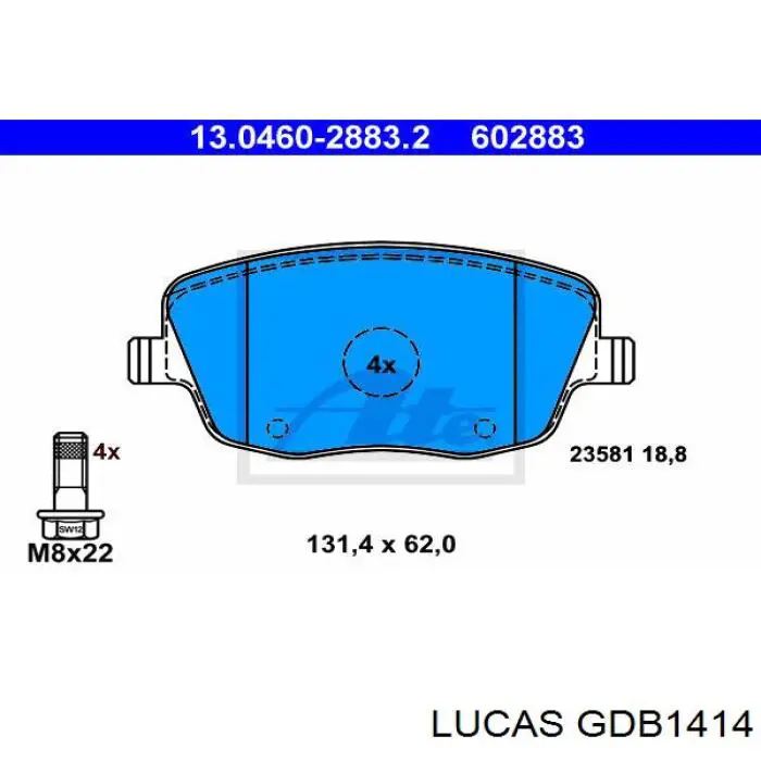 GDB1414 Lucas колодки тормозные передние дисковые
