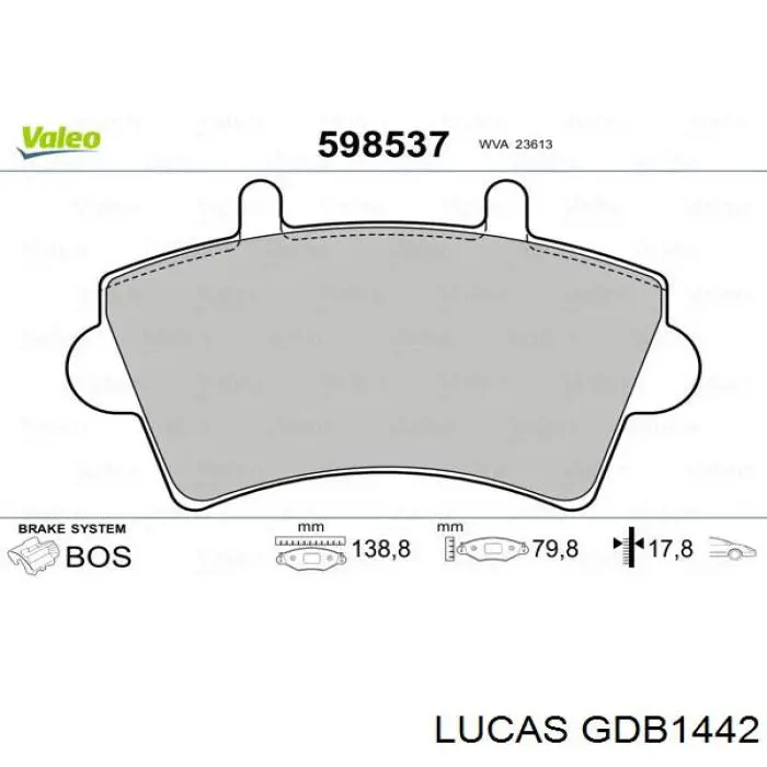 GDB1442 Lucas колодки тормозные передние дисковые