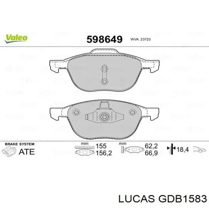 Передние тормозные колодки GDB1583 Lucas