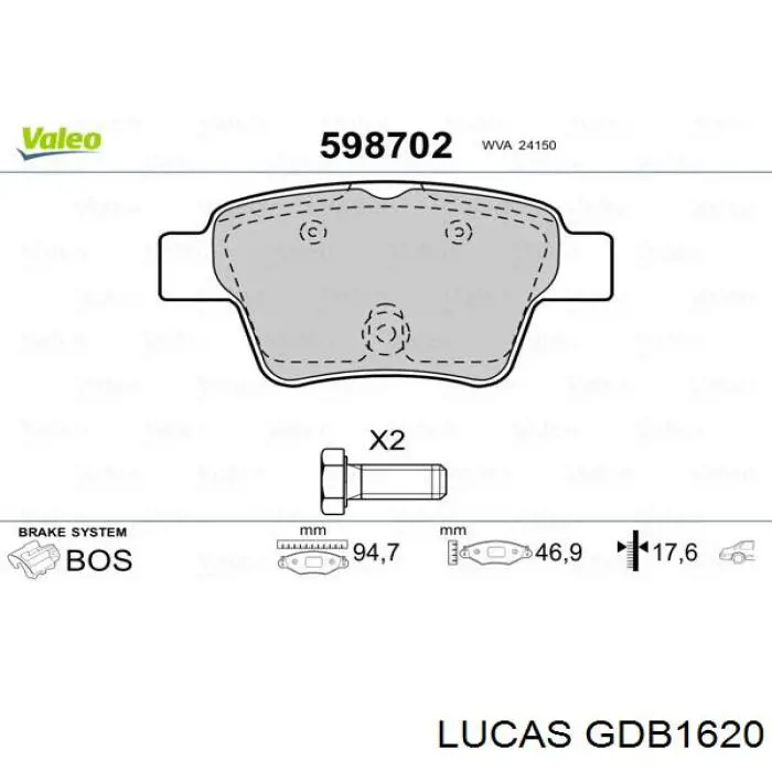 GDB1620 Lucas Колодки тормозные дисковые комплект