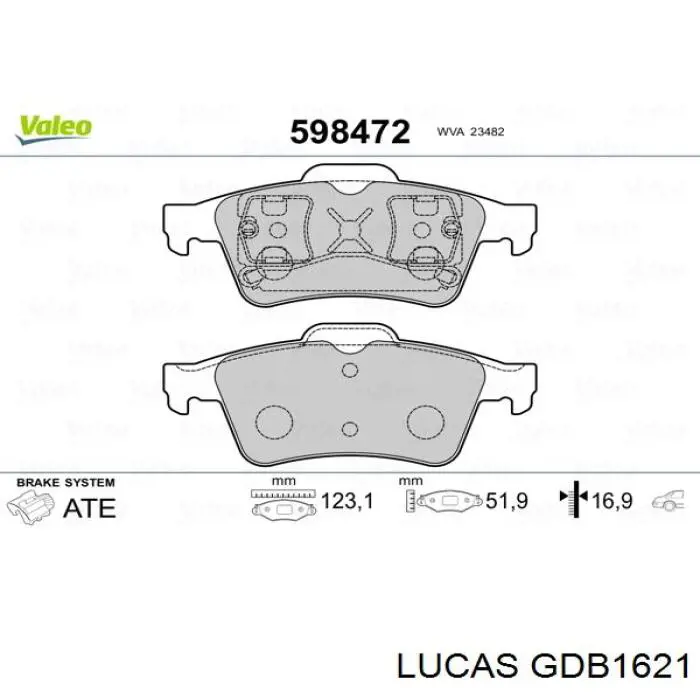GDB1621 Lucas колодки тормозные задние дисковые
