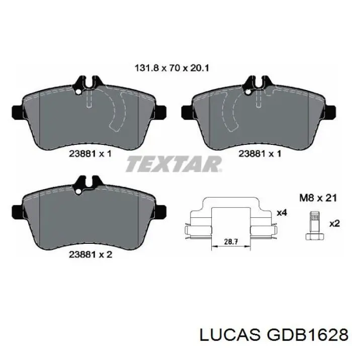 Передние тормозные колодки GDB1628 Lucas