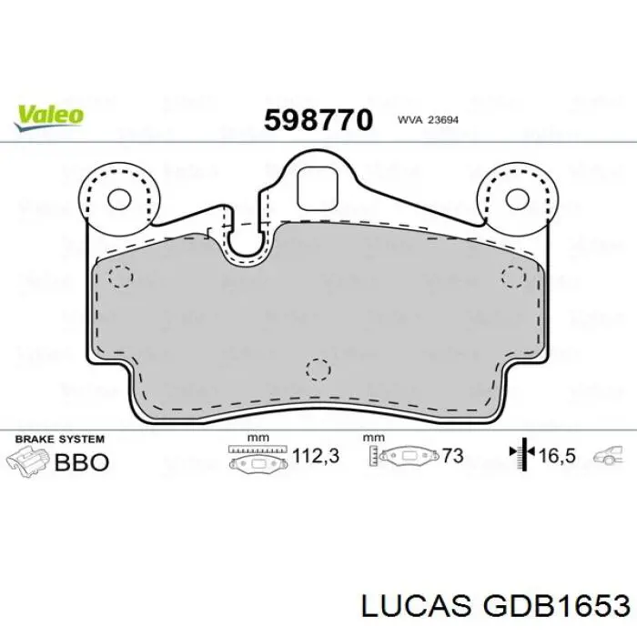 Задние тормозные колодки GDB1653 Lucas