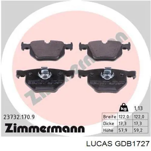 Задние тормозные колодки GDB1727 Lucas
