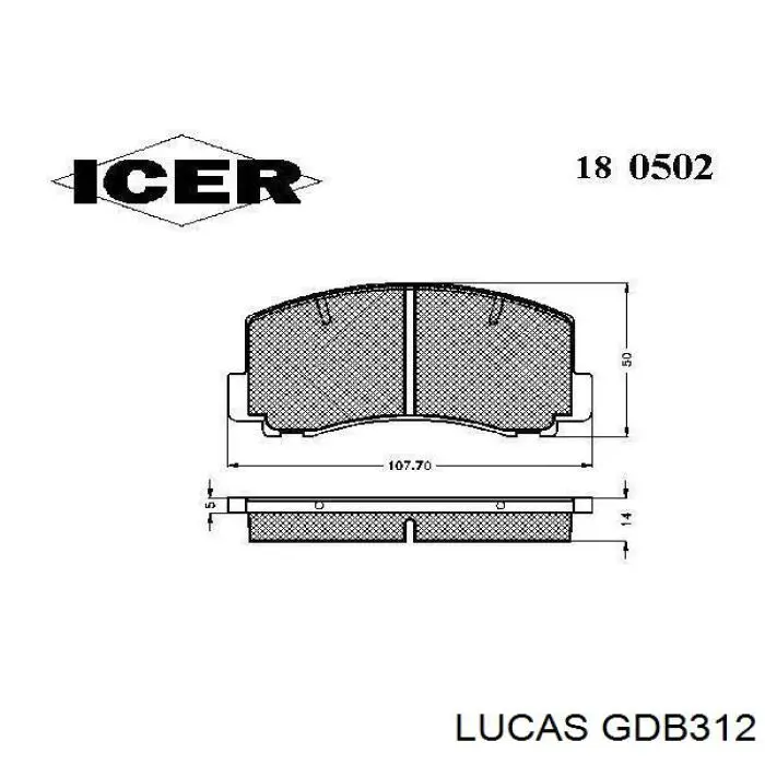 Передние тормозные колодки GDB312 Lucas