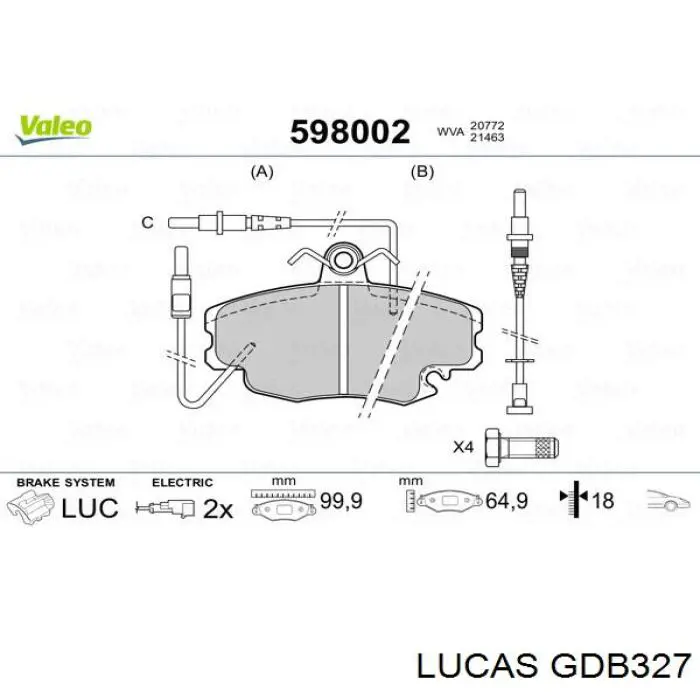 Передние тормозные колодки GDB327 Lucas