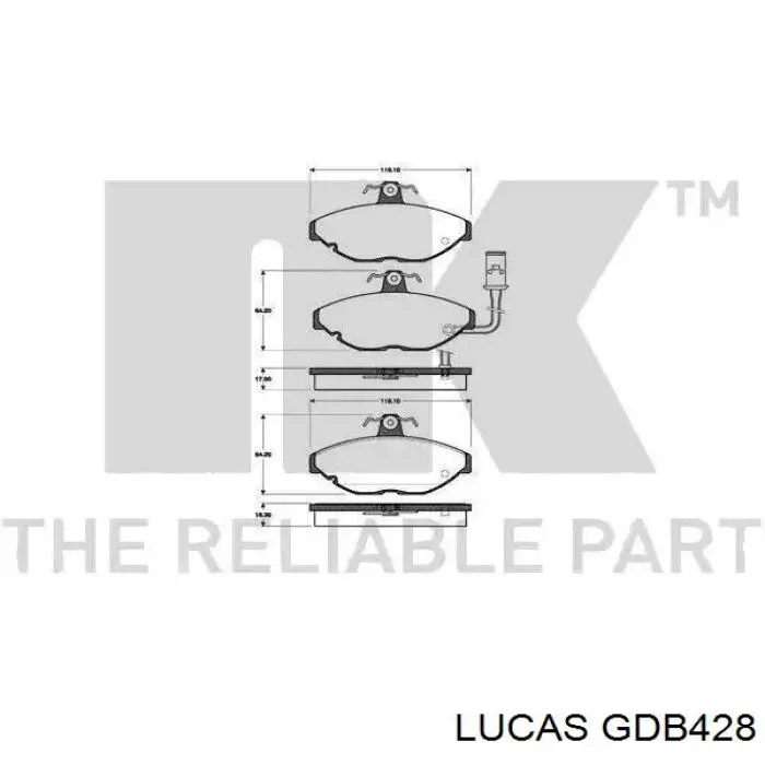 GDB428 Lucas колодки тормозные передние дисковые