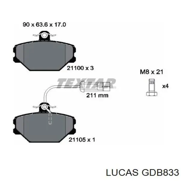 GDB833 Lucas колодки тормозные передние дисковые