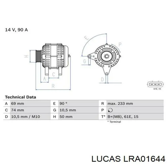 Alternador LRA01644 Lucas