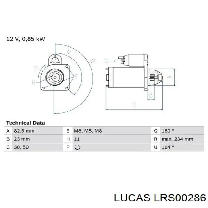 Стартер Lucas LRS00286 цена, от 85.59 USD