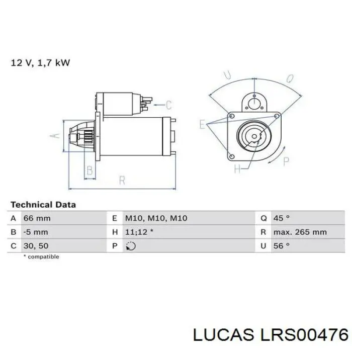 Стартер Lucas LRS00476 цена, от 64.59 USD