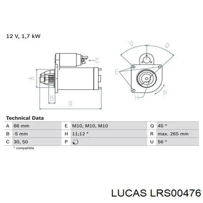 Купить LRS00476 Lucas Стартер
