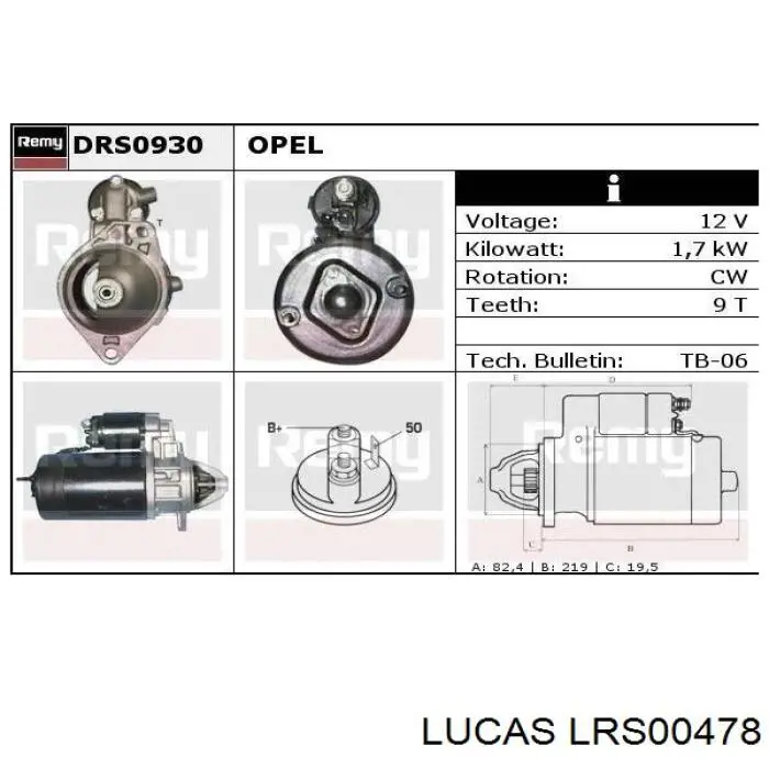Стартер Lucas LRS00478 цена, от 63.55 USD