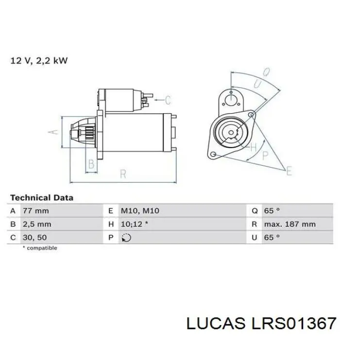 Стартер Lucas LRS01367 цена, от 82.35 USD