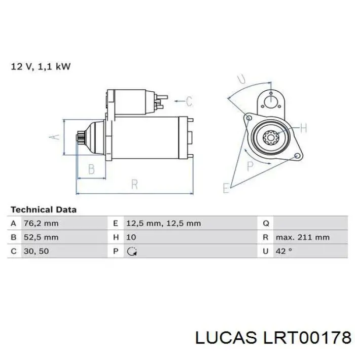 Стартер двигателя Lucas LRT00178