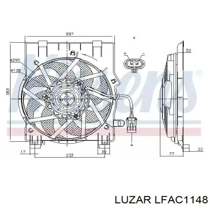 Диффузор радиатора кондиционера, в сборе с крыльчаткой и мотором LFAC1148 Luzar