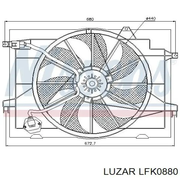 LFK0880 Luzar difusor do radiador de esfriamento, montado com motor e roda de aletas