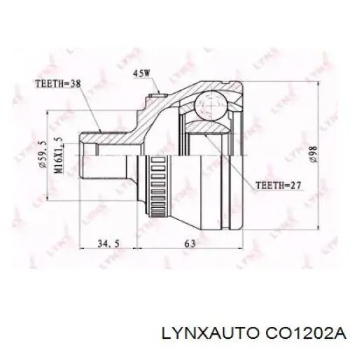 ШРУС наружный передний CO1202A Lynxauto