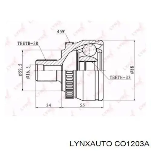 ШРУС наружный передний CO1203A Lynxauto