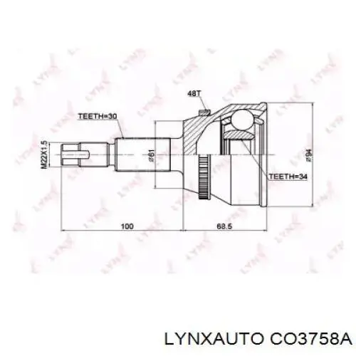 ШРУС наружный передний CO3758A Lynxauto