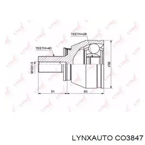 ШРУС наружный передний CO3847 Lynxauto