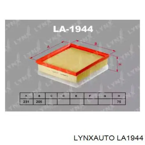 Воздушный фильтр LA1944 Lynxauto