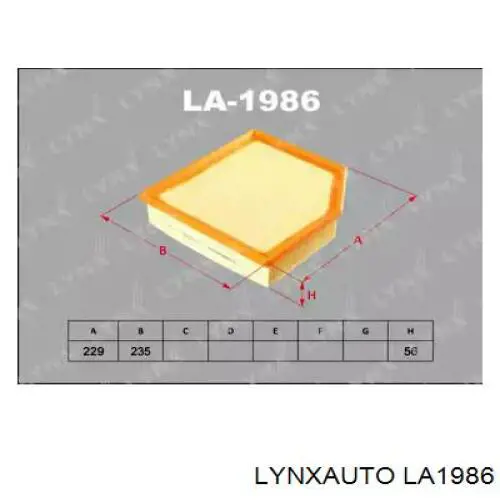 Воздушный фильтр LA1986 Lynxauto