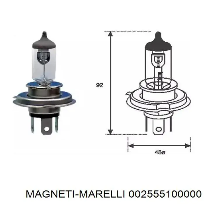 Галогенная автолампа Magneti Marelli H4 P43t 12V 002555100000