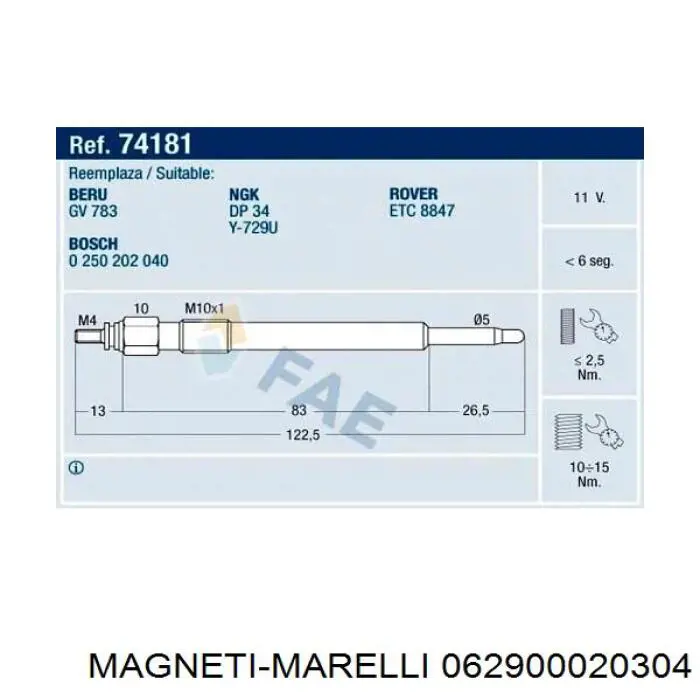 Купить 062900020304 Magneti Marelli Свечи накала