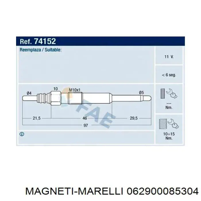 Свечи накала Magneti Marelli 062900085304 цена, от 8.57 USD