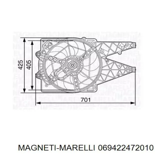 Диффузор вентилятора в сборе с мотором и крыльчаткой 069422472010 Magneti Marelli