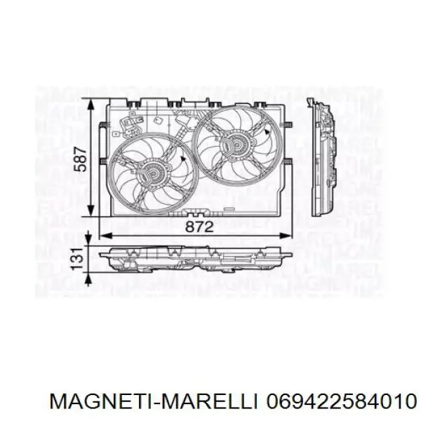 Диффузор вентилятора в сборе с мотором и крыльчаткой 069422584010 Magneti Marelli