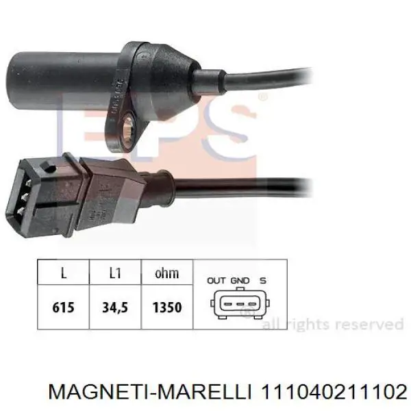 Датчик положения (оборотов) коленвала Magneti Marelli 111040211102