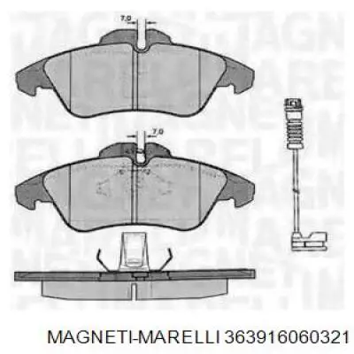 Передние тормозные колодки 363916060321 Magneti Marelli