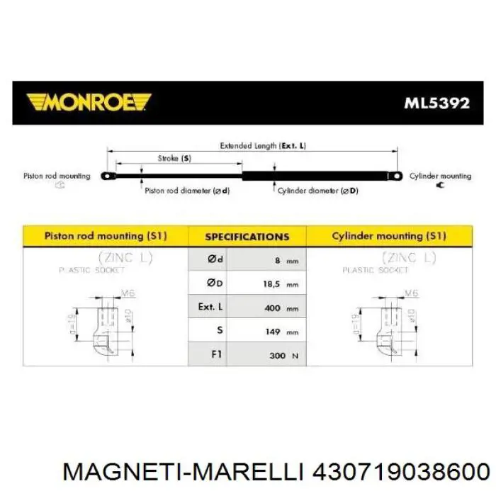 430719038600 Magneti Marelli Стойка капота