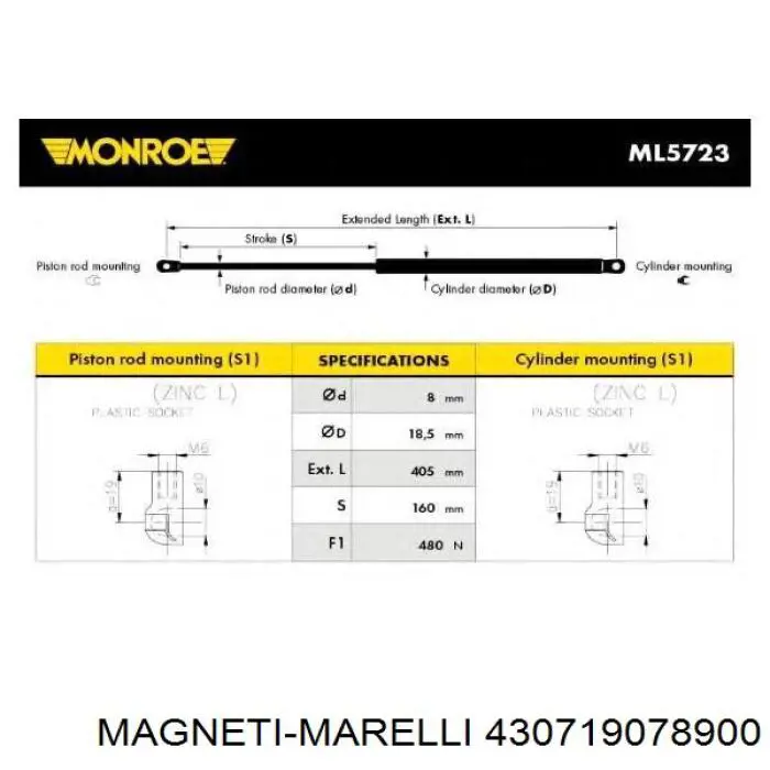 430719078900 Magneti Marelli Амортизатор крышки багажника