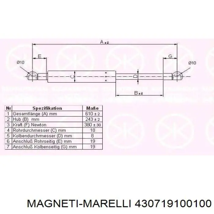 430719100100 Magneti Marelli amortecedor de tampa de porta-malas (de 3ª/5ª porta traseira)