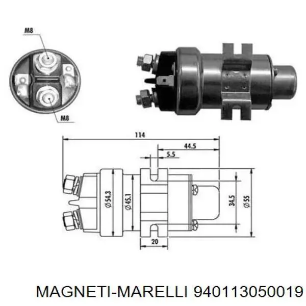 Втягивающее реле стартера 940113050019 Magneti Marelli