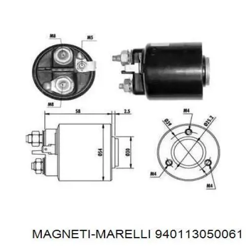 Втягивающее реле стартера 940113050061 Magneti Marelli