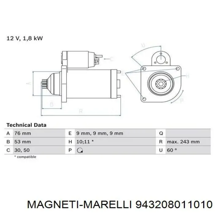 Motor de arranque 943208011010 Magneti Marelli