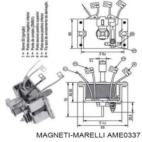 Втягивающее реле стартера AME0337 Magneti Marelli