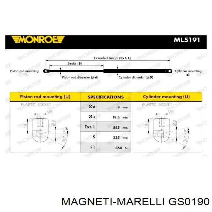 Амортизатор задней двери Magneti Marelli GS0190 цена, от 8.06 USD