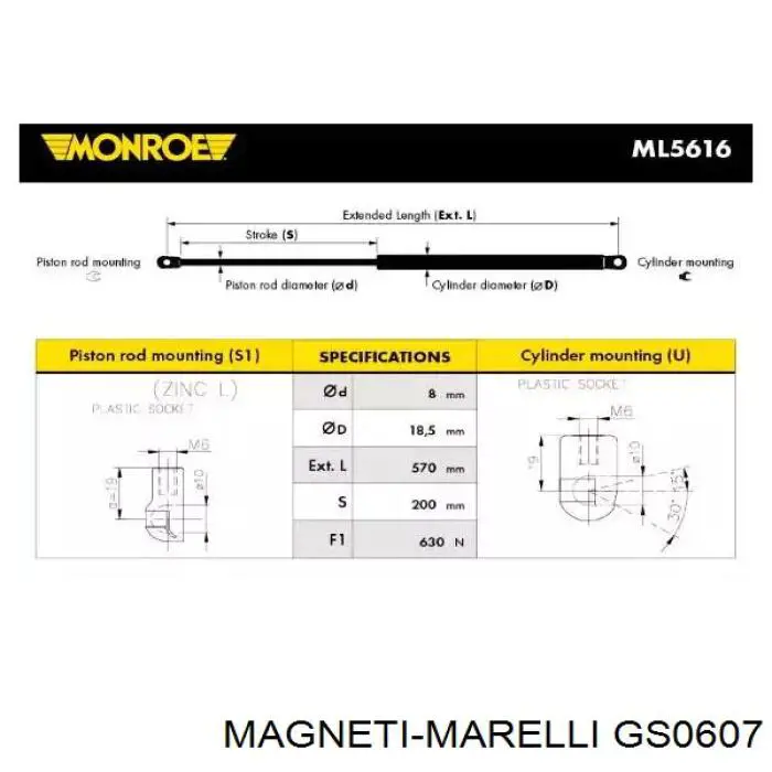 Амортизатор задней двери Magneti Marelli GS0607 цена, от 10.71 USD