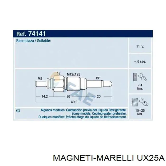Bujía de incandescencia UX25A Magneti Marelli