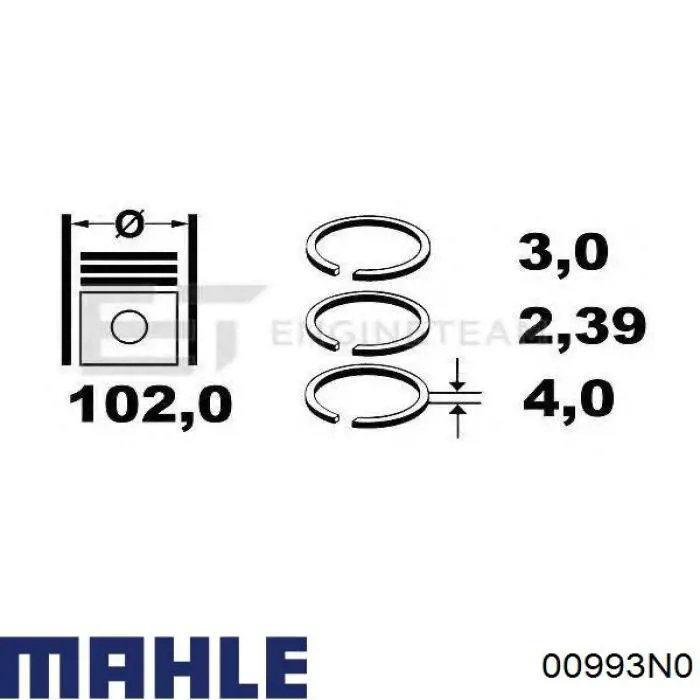 Комплект поршневых колец на 1 цилиндр, стандарт 00993N0 Mahle Original