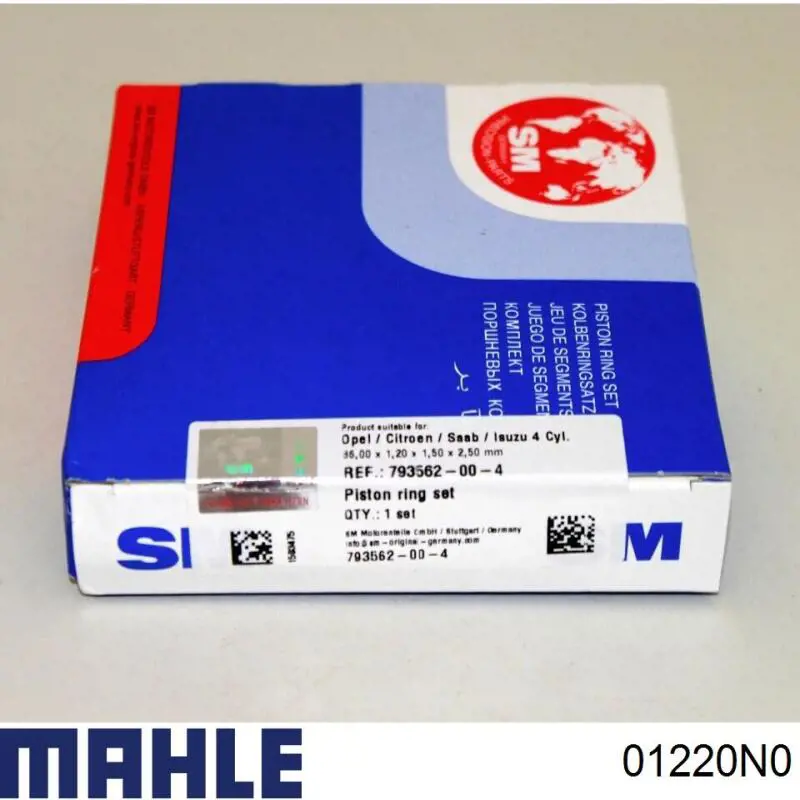 Комплект поршневых колец на 1 цилиндр, стандарт 01220N0 Mahle Original