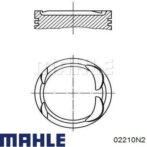 Комплект поршневых колец на 1 цилиндр, 2-й ремонт (+0,50) 02210N2 Mahle Original