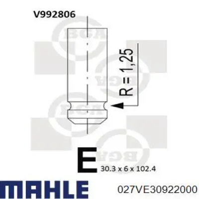 027 VE 30922 000 Mahle Original клапан впускной