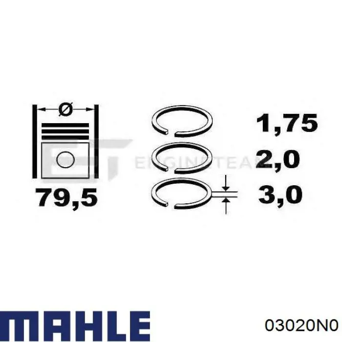 03020N0 Mahle Original Поршневые кольца на 1 цилиндр, STD