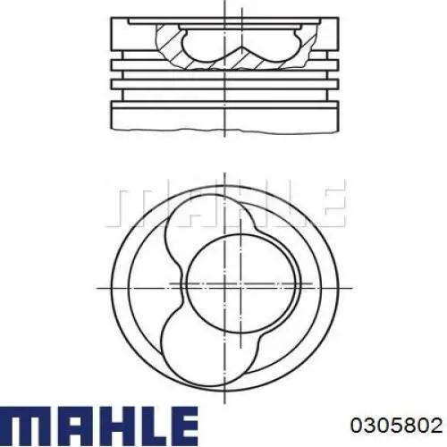Поршень в комплекте на 1 цилиндр, 2-й ремонт (+0,50) MAHLE 0305802